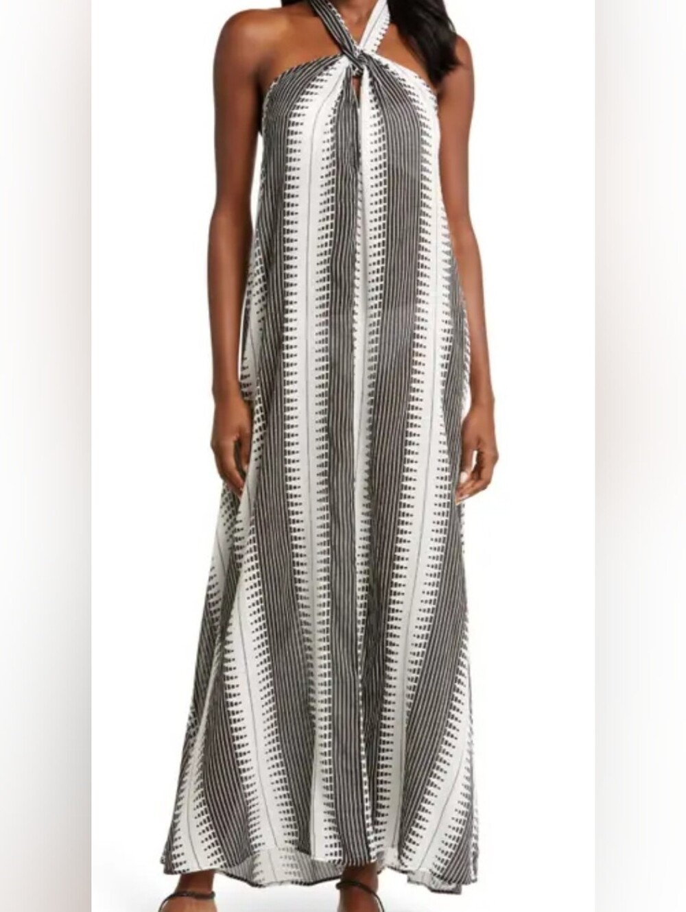 Elan‎ Black and White Striped Halter Swim Coverup